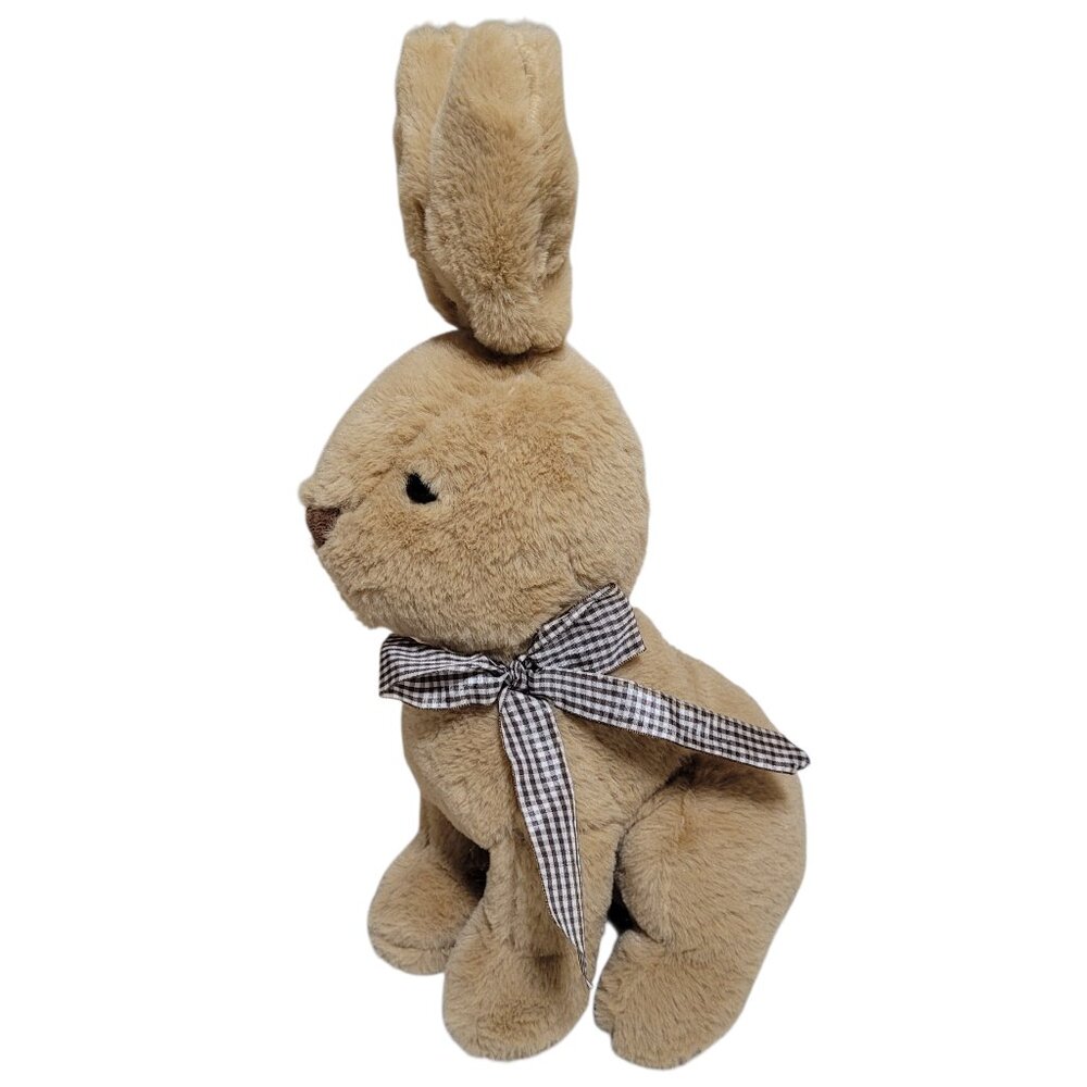 Plush Bunny Gingham Bow Rabbit Stuffed Animal Soft Brown Easter Cottagecore - Picture 4 of 11